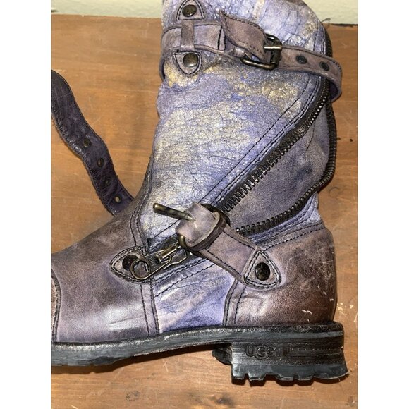 UGG Italy Boots Adela Lamb Fur Shearling Leather Motorcycle Combat 7 B Moto - Picture 5 of 16